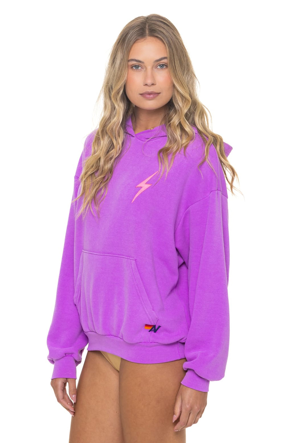 BOLT STITCH RELAXED PULLOVER HOODIE - NEON PURPLE NEON PINK