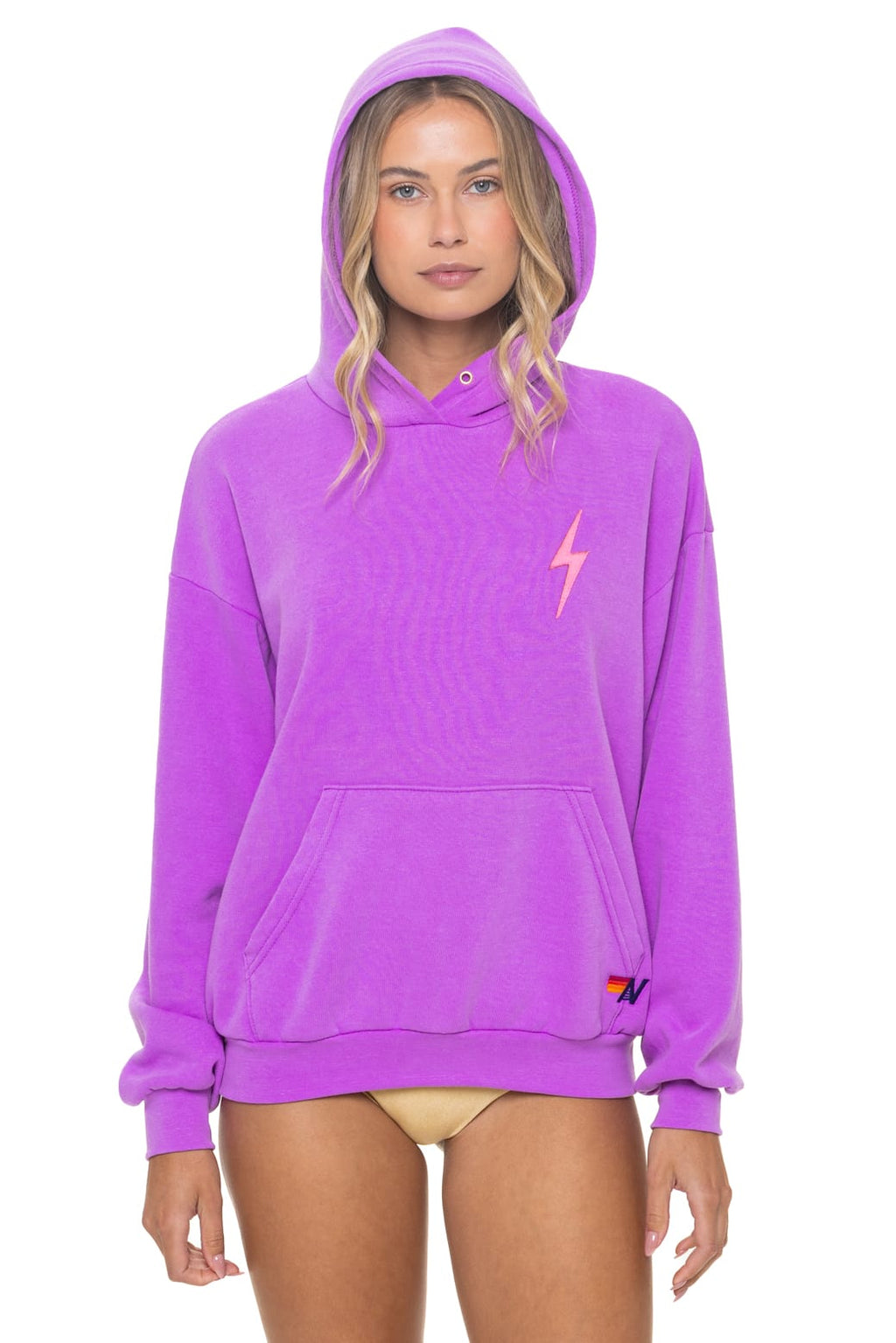 BOLT STITCH RELAXED PULLOVER HOODIE - NEON PURPLE NEON PINK