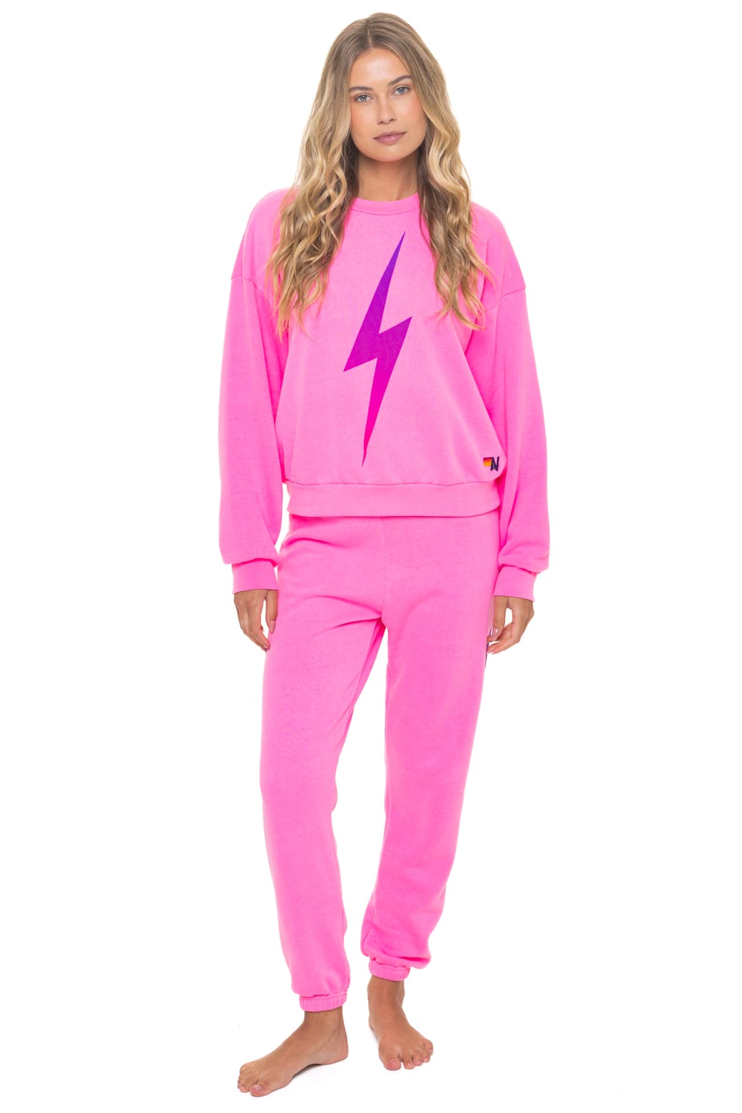 BOLT FADE RELAXED CREW SWEATSHIRT - NEON PINK PINK PURPLE