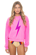 BOLT FADE RELAXED CREW SWEATSHIRT - NEON PINK PINK PURPLE