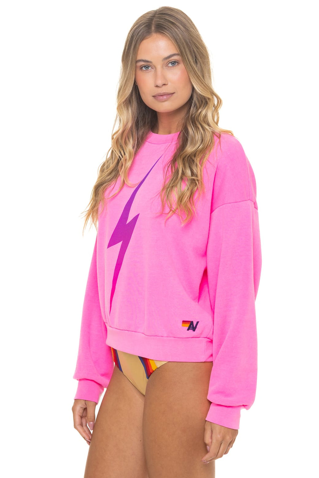 BOLT FADE RELAXED CREW SWEATSHIRT - NEON PINK PINK PURPLE