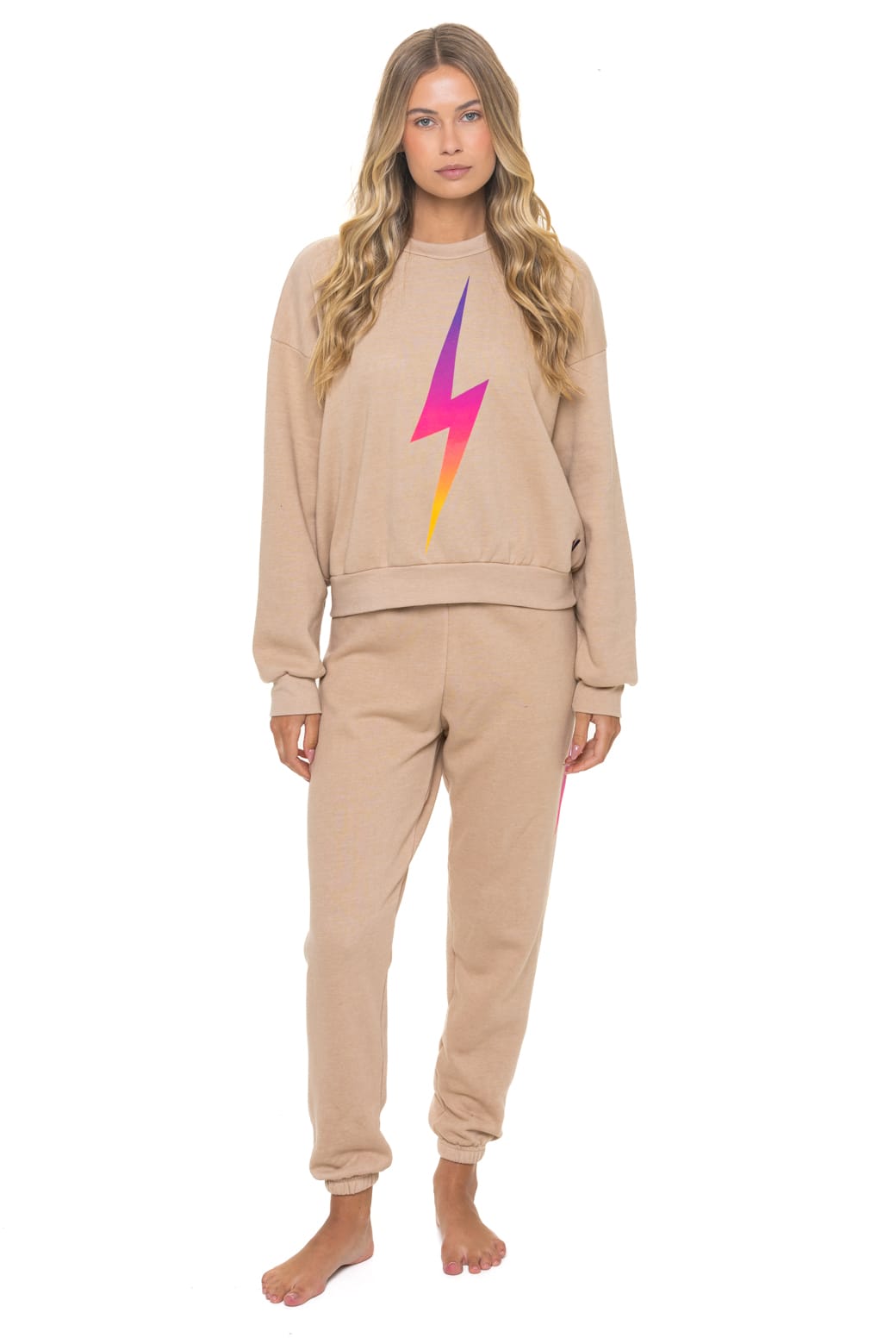 BOLT FADE RELAXED CREW SWEATSHIRT - SAND PINK PURPLE