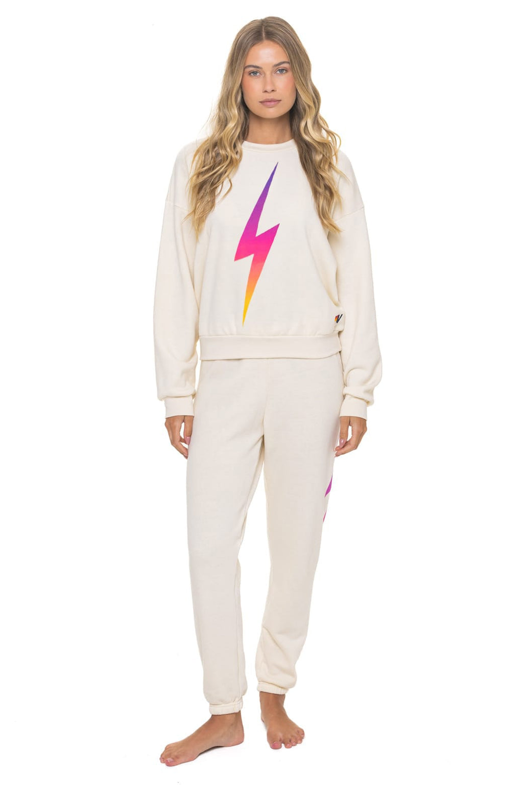 BOLT FADE RELAXED CREW SWEATSHIRT - VINTAGE WHITE PINK PURPLE
