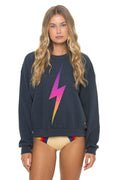 BOLT FADE RELAXED CREW SWEATSHIRT - CHARCOAL PINK PURPLE