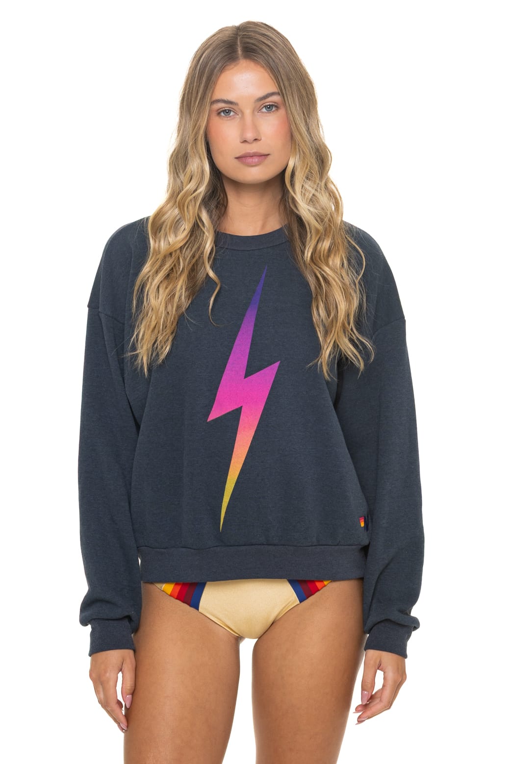 BOLT FADE RELAXED CREW SWEATSHIRT - CHARCOAL PINK PURPLE