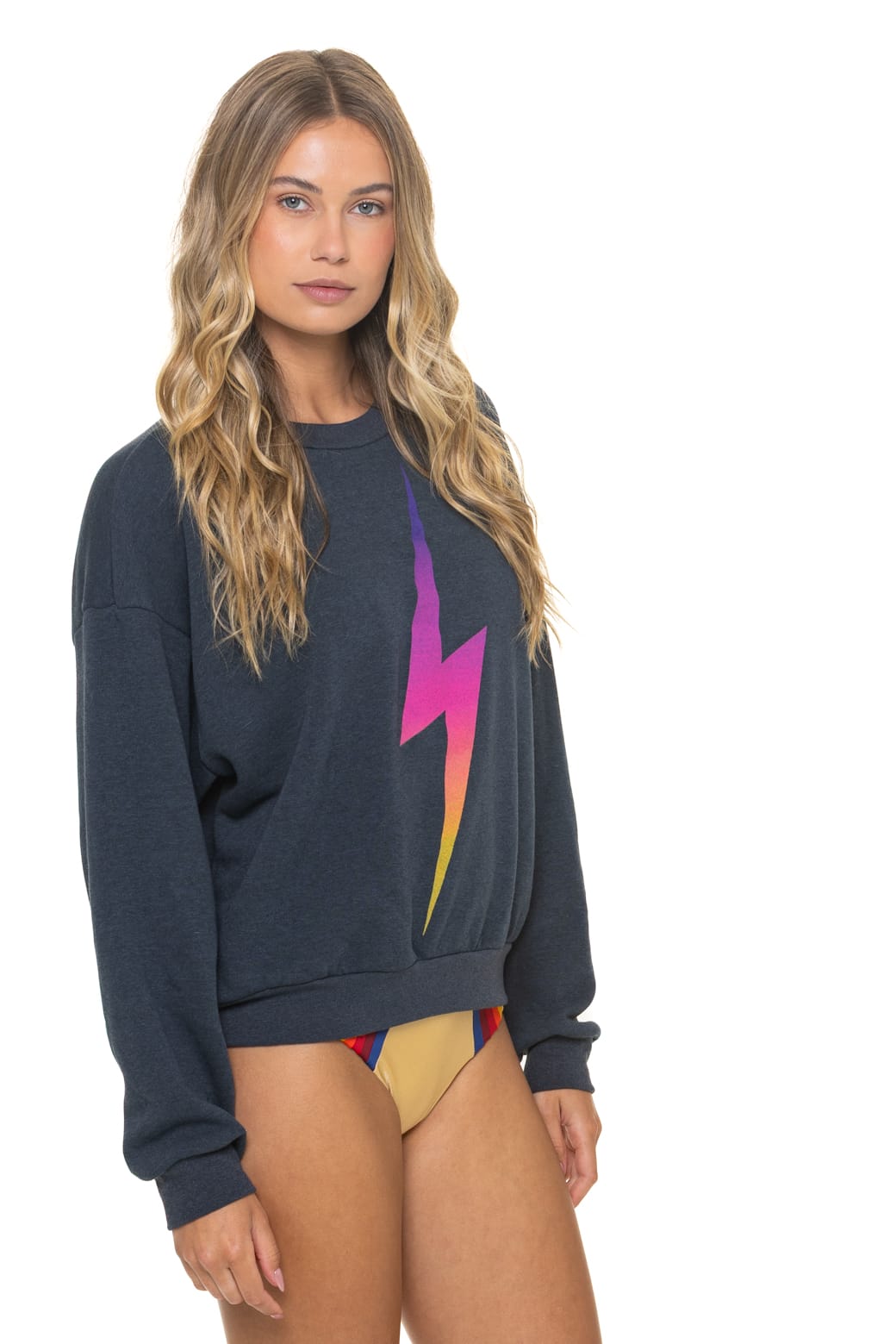 BOLT FADE RELAXED CREW SWEATSHIRT - CHARCOAL PINK PURPLE