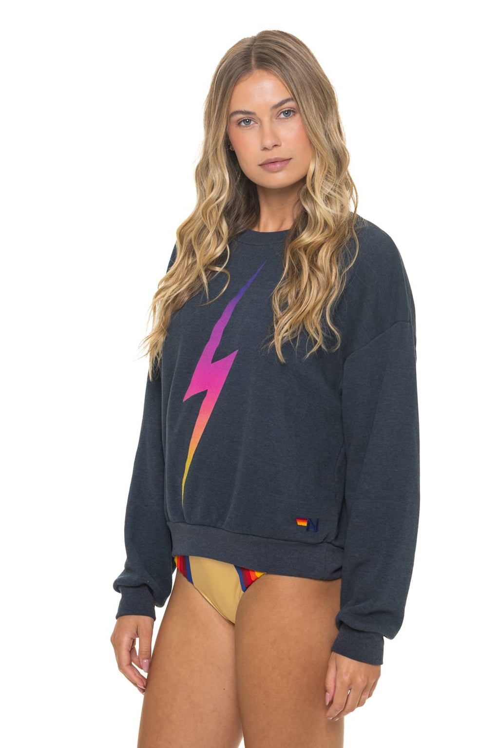 BOLT FADE RELAXED CREW SWEATSHIRT - CHARCOAL PINK PURPLE