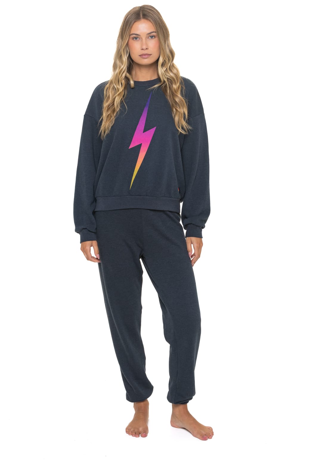 BOLT FADE RELAXED CREW SWEATSHIRT - CHARCOAL PINK PURPLE