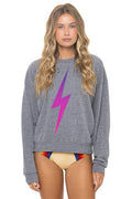 BOLT FADE RELAXED CREW SWEATSHIRT - HEATHER GREY PINK PURPLE