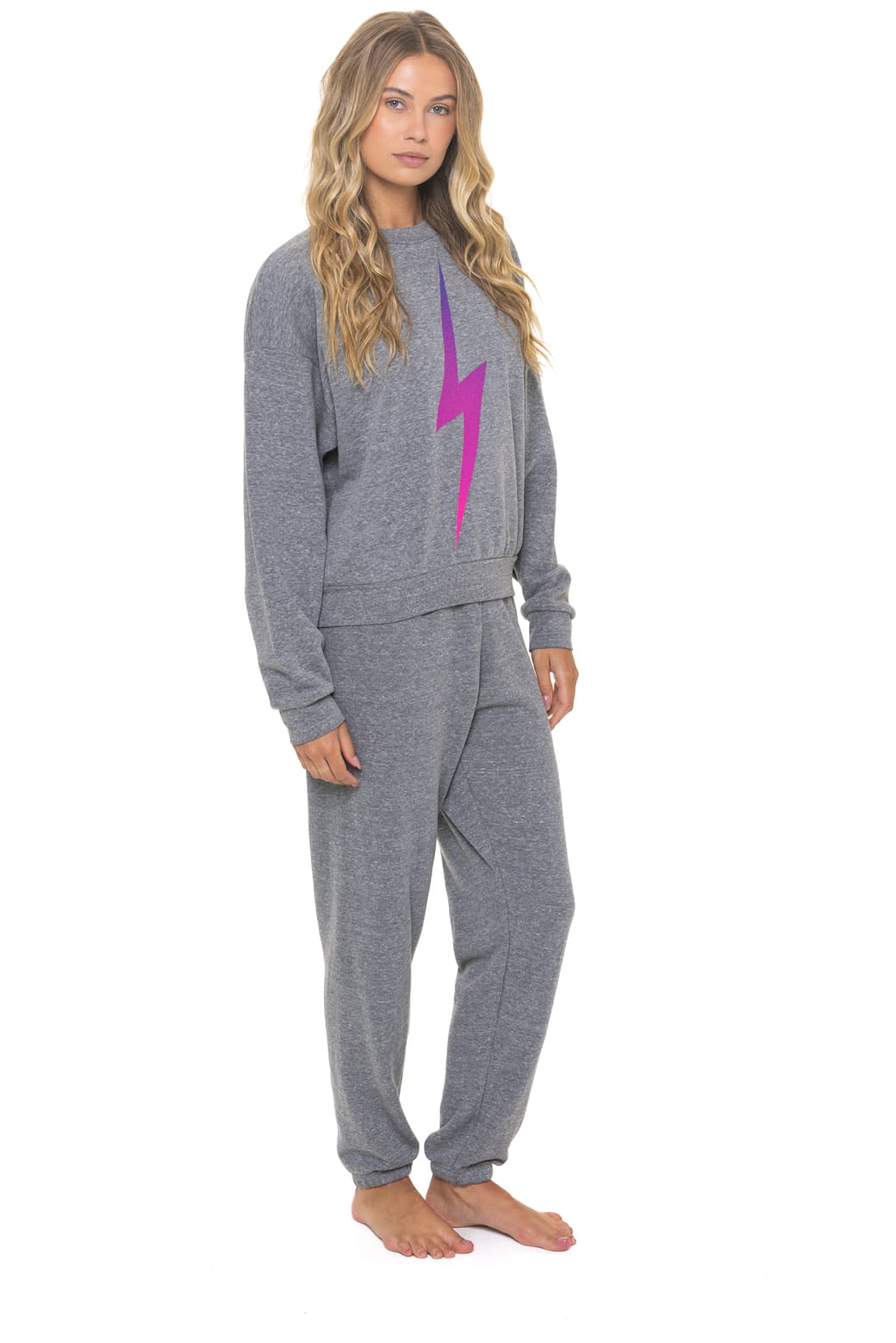 BOLT FADE RELAXED CREW SWEATSHIRT - HEATHER GREY PINK PURPLE