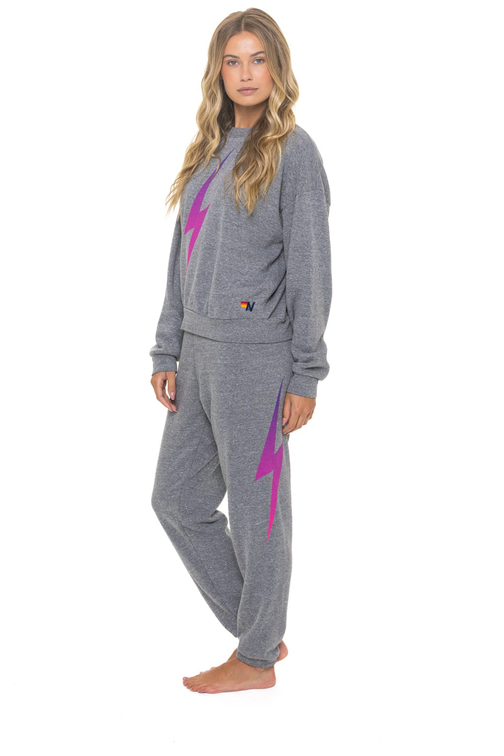 BOLT FADE RELAXED CREW SWEATSHIRT - HEATHER GREY PINK PURPLE
