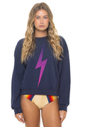 BOLT FADE RELAXED CREW SWEATSHIRT - NAVY PINK PURPLE