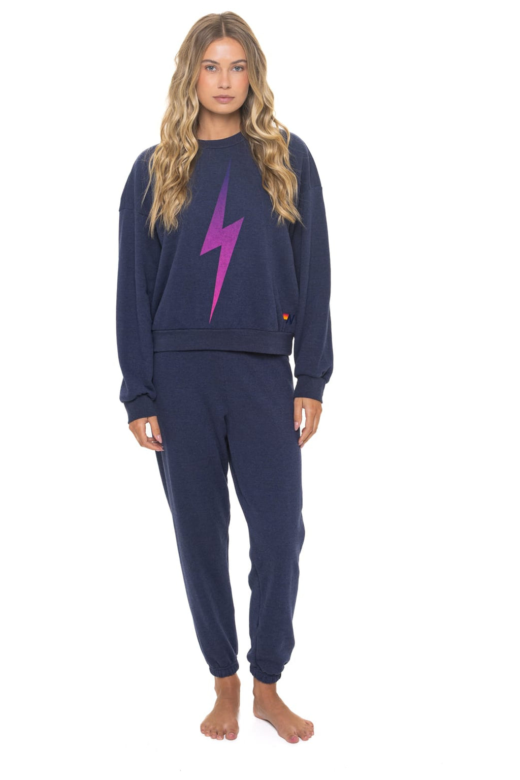 BOLT FADE RELAXED CREW SWEATSHIRT - NAVY PINK PURPLE