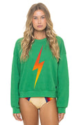 BOLT FADE RELAXED CREW SWEATSHIRT - KELLY GREEN RED YELLOW