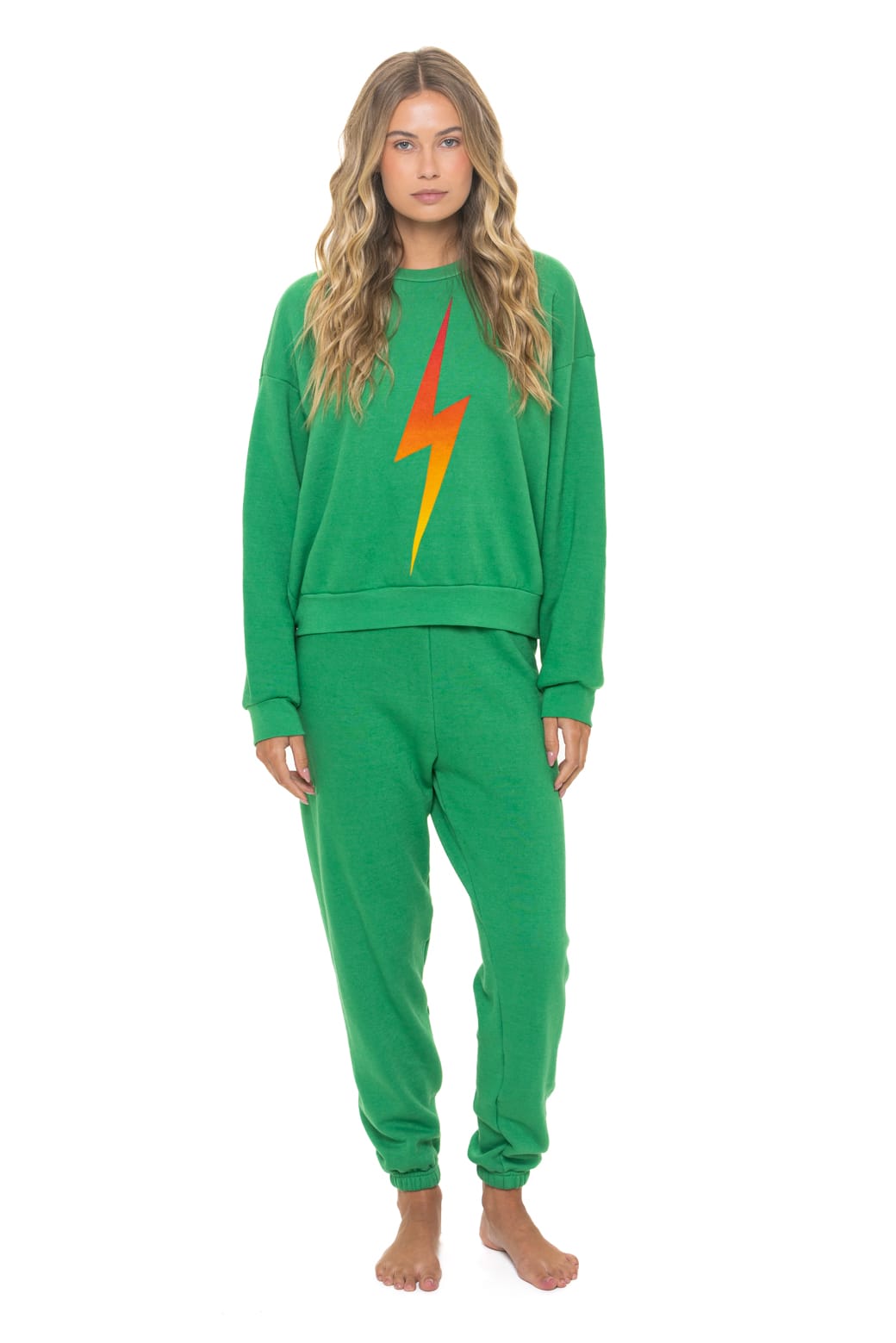 BOLT FADE RELAXED CREW SWEATSHIRT - KELLY GREEN RED YELLOW