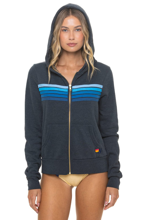 5 STRIPE HOODIE - CHARCOAL BLUE