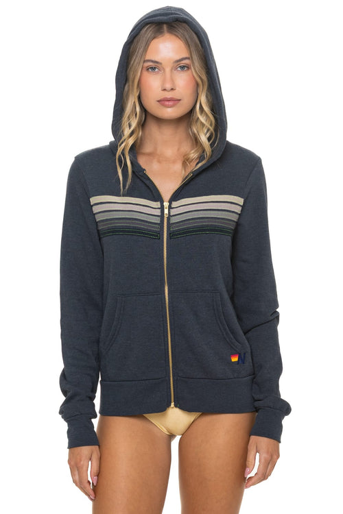 5 STRIPE HOODIE - CHARCOAL GREY STRIPES