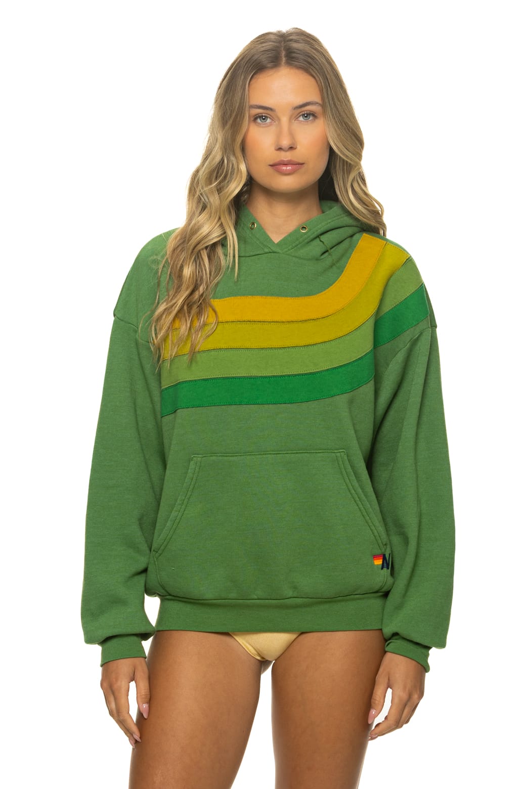 WAVE STRIPE 4 PULLOVER HOODIE RELAXED - PALM GREEN