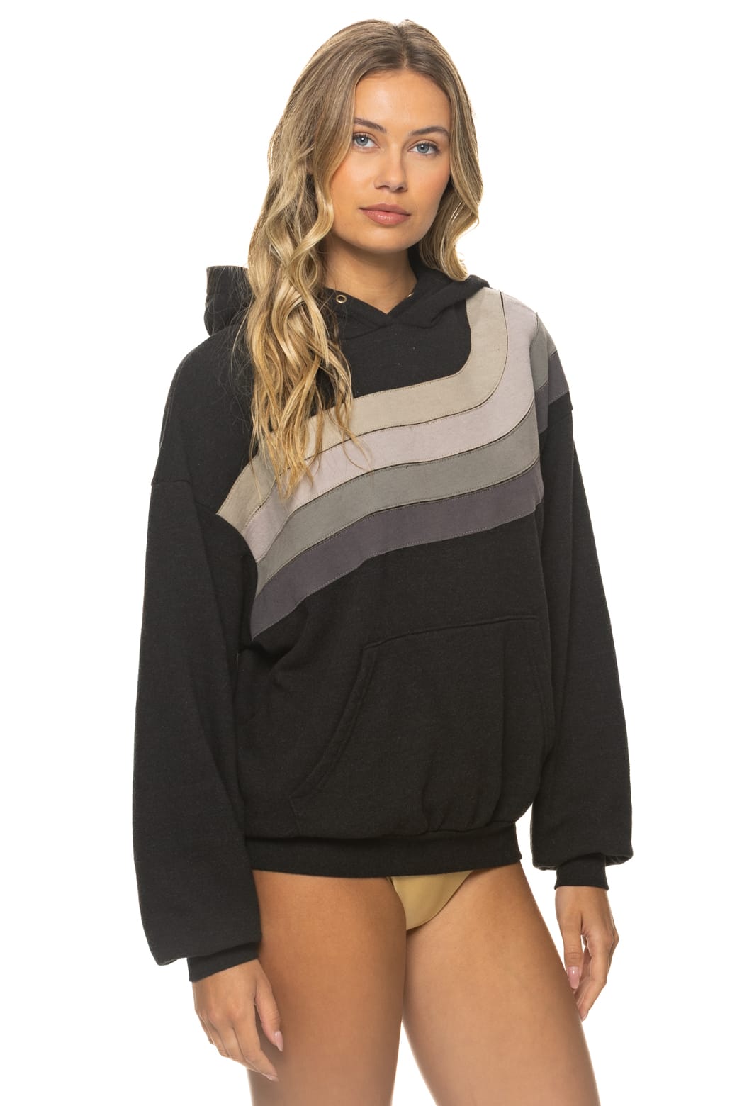 WAVE STRIPE 4 PULLOVER HOODIE RELAXED - BLACK CHARCOAL