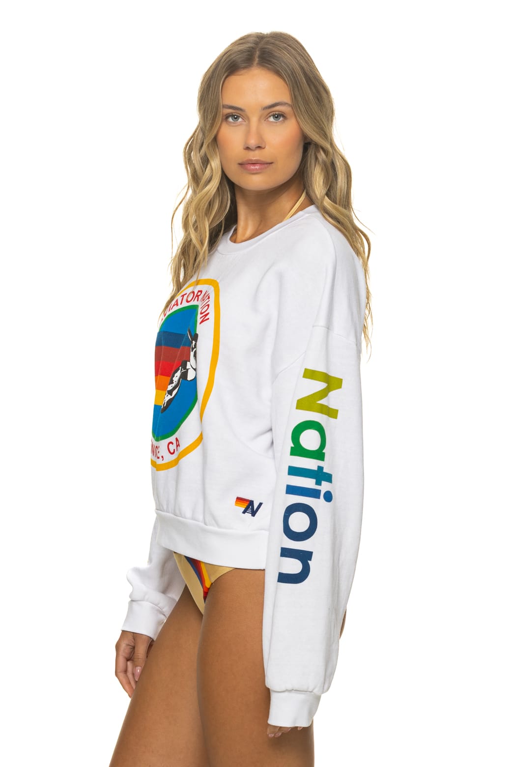 AVIATOR NATION RELAXED VENICE CREW SWEATSHIRT - WHITE