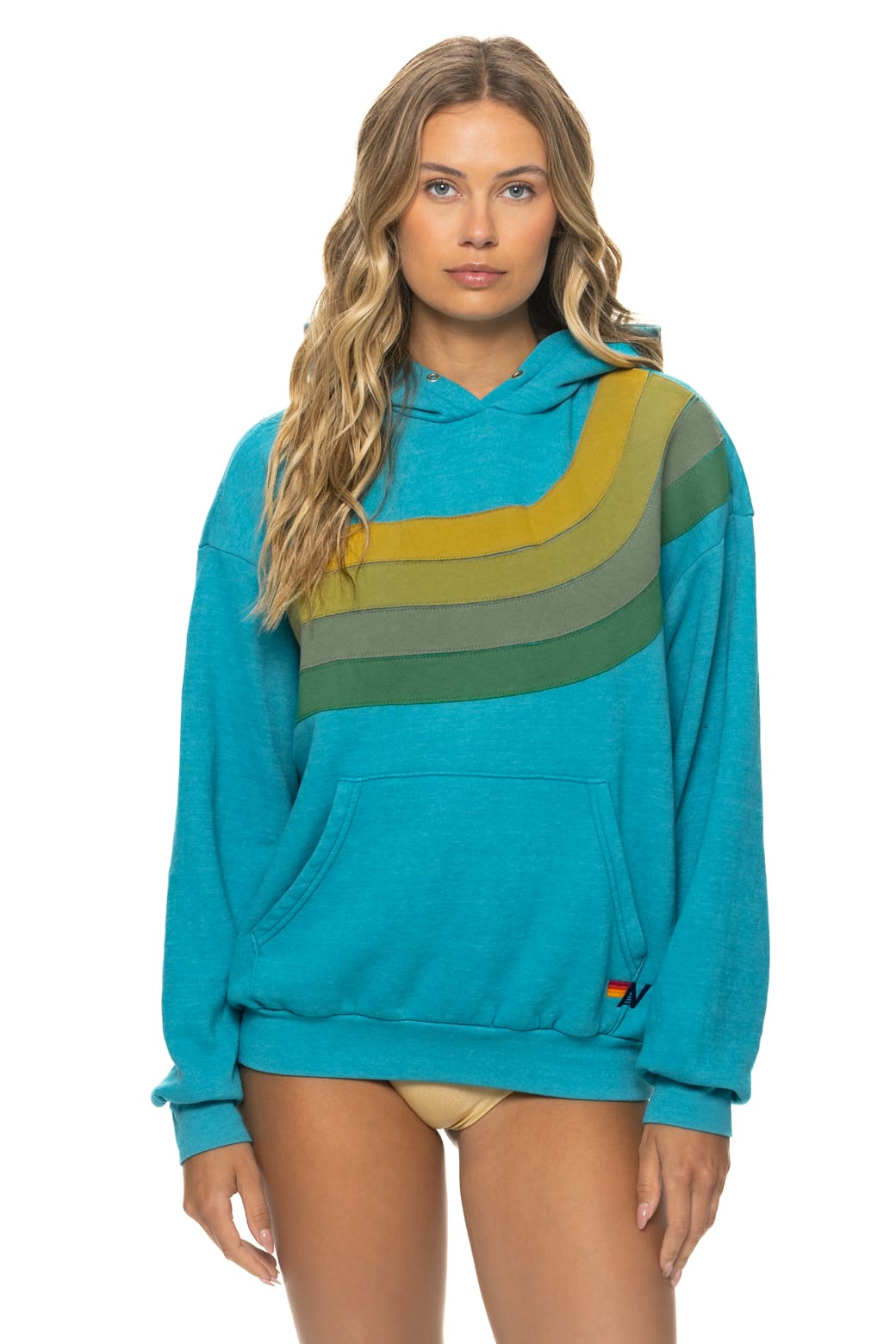 WAVE STRIPE 4 PULLOVER HOODIE RELAXED - TEAL GREEN