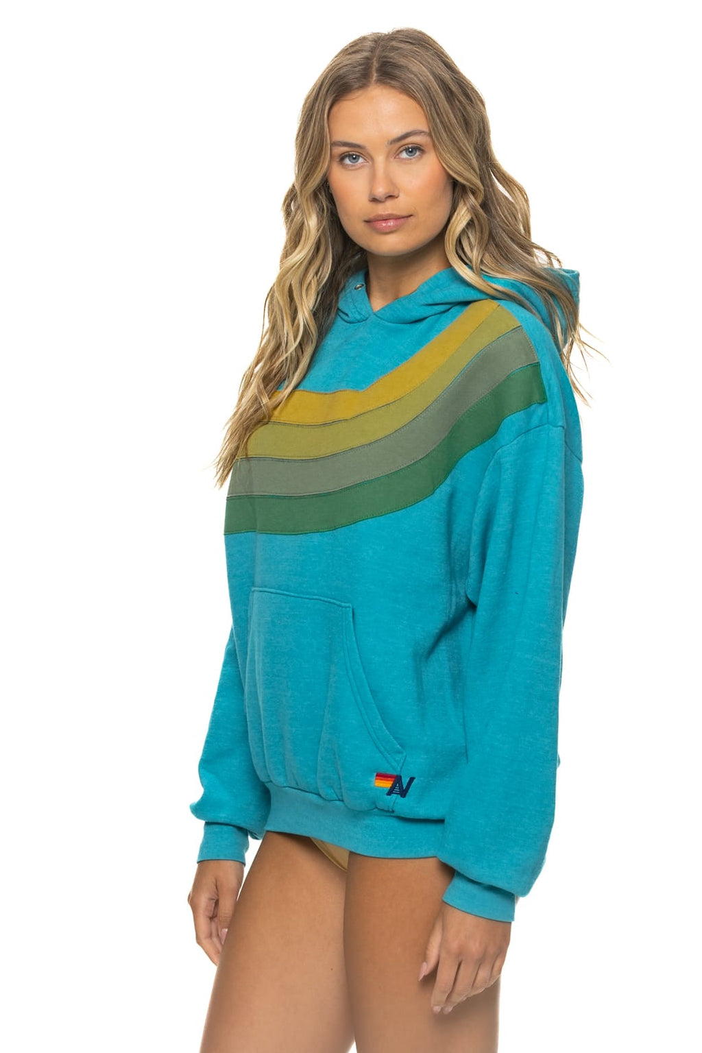 WAVE STRIPE 4 PULLOVER HOODIE RELAXED - TEAL GREEN