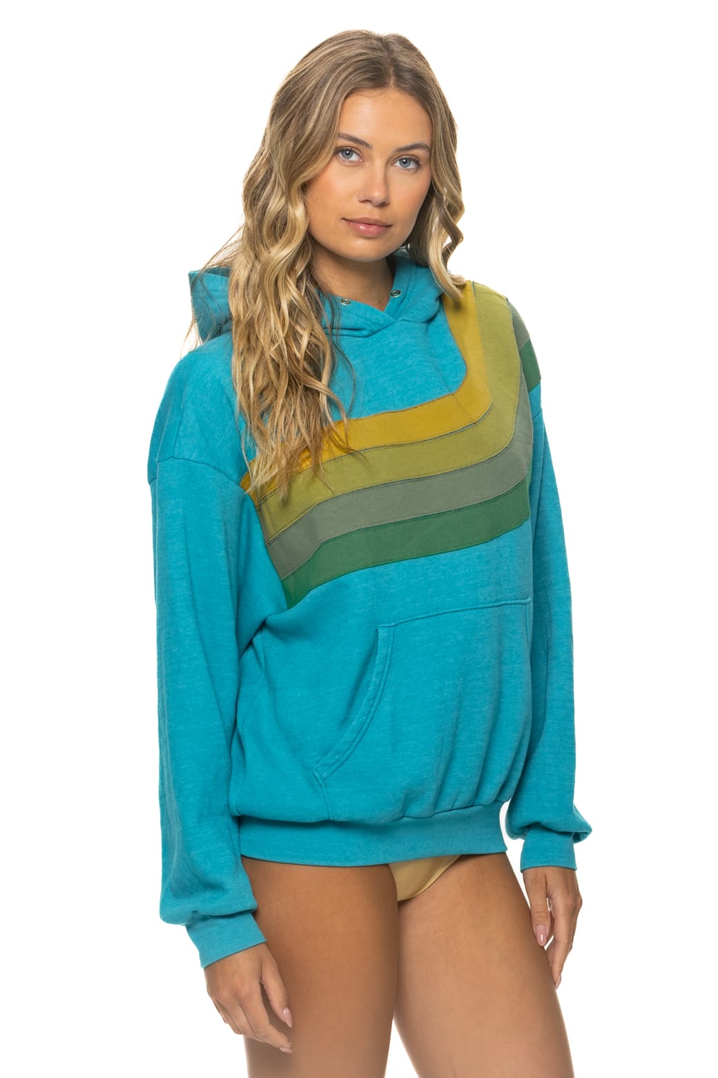 WAVE STRIPE 4 PULLOVER HOODIE RELAXED - TEAL GREEN