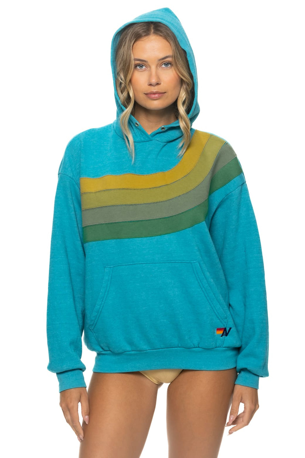 WAVE STRIPE 4 PULLOVER HOODIE RELAXED - TEAL GREEN