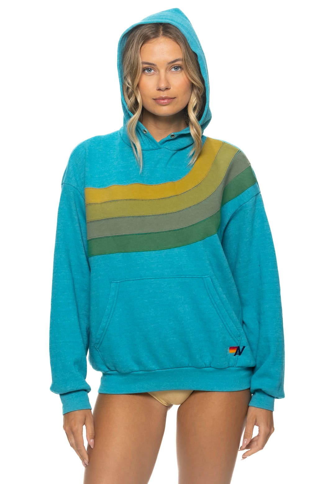 WAVE STRIPE 4 PULLOVER HOODIE RELAXED - TEAL GREEN
