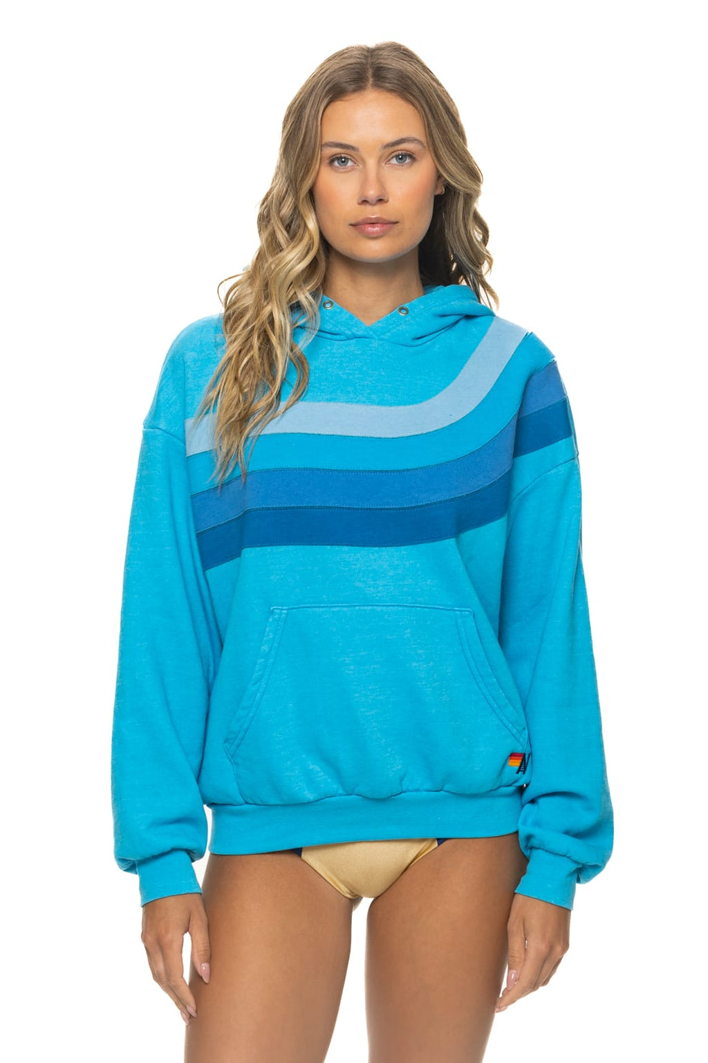 WAVE STRIPE 4 PULLOVER HOODIE RELAXED - NEON BLUE NEON BLUE