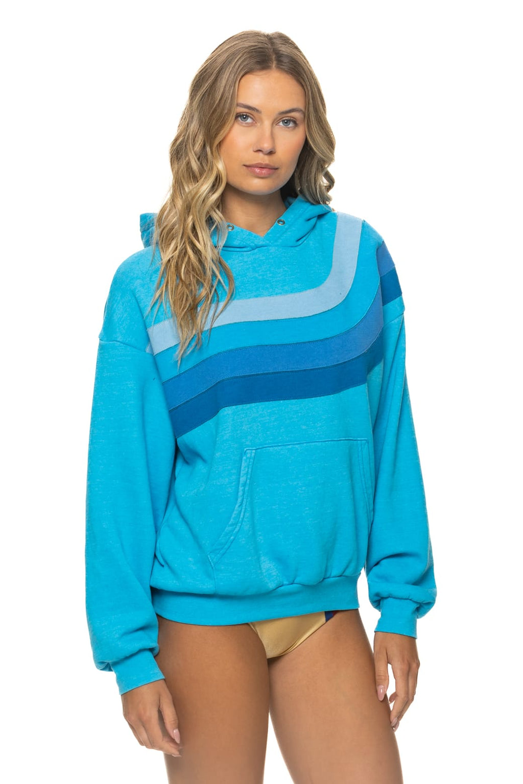 WAVE STRIPE 4 PULLOVER HOODIE RELAXED - NEON BLUE NEON BLUE