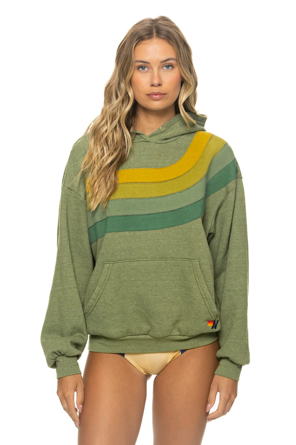 WAVE STRIPE 4 PULLOVER HOODIE RELAXED - JUNGLE GREEN GREEN