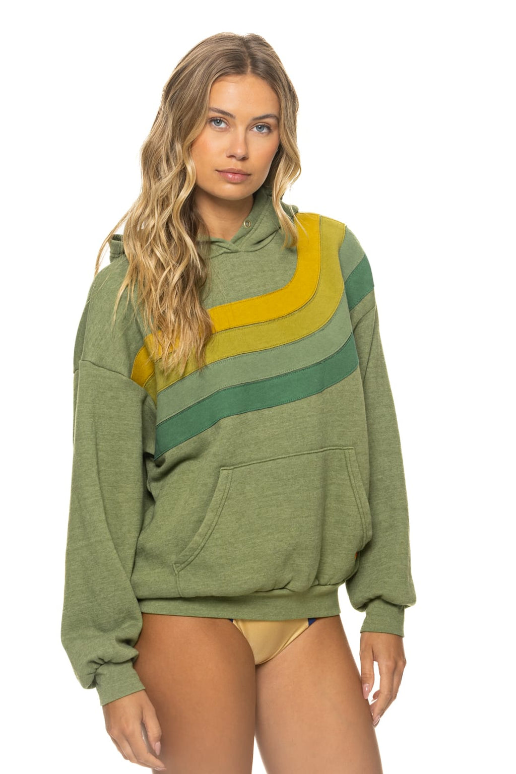 WAVE STRIPE 4 PULLOVER HOODIE RELAXED - JUNGLE GREEN GREEN