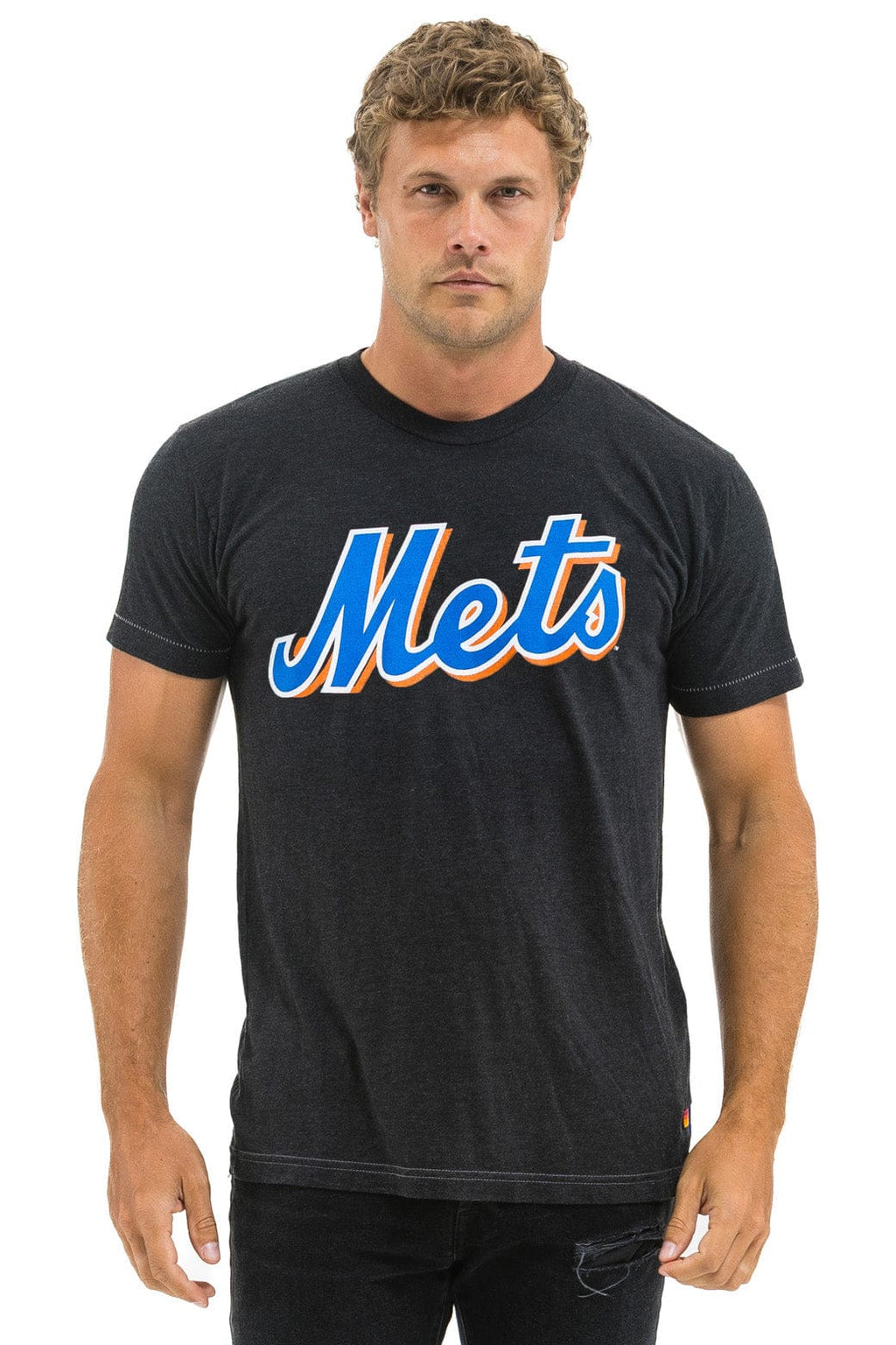 NY METS BOLT CREW TEE - BLACK