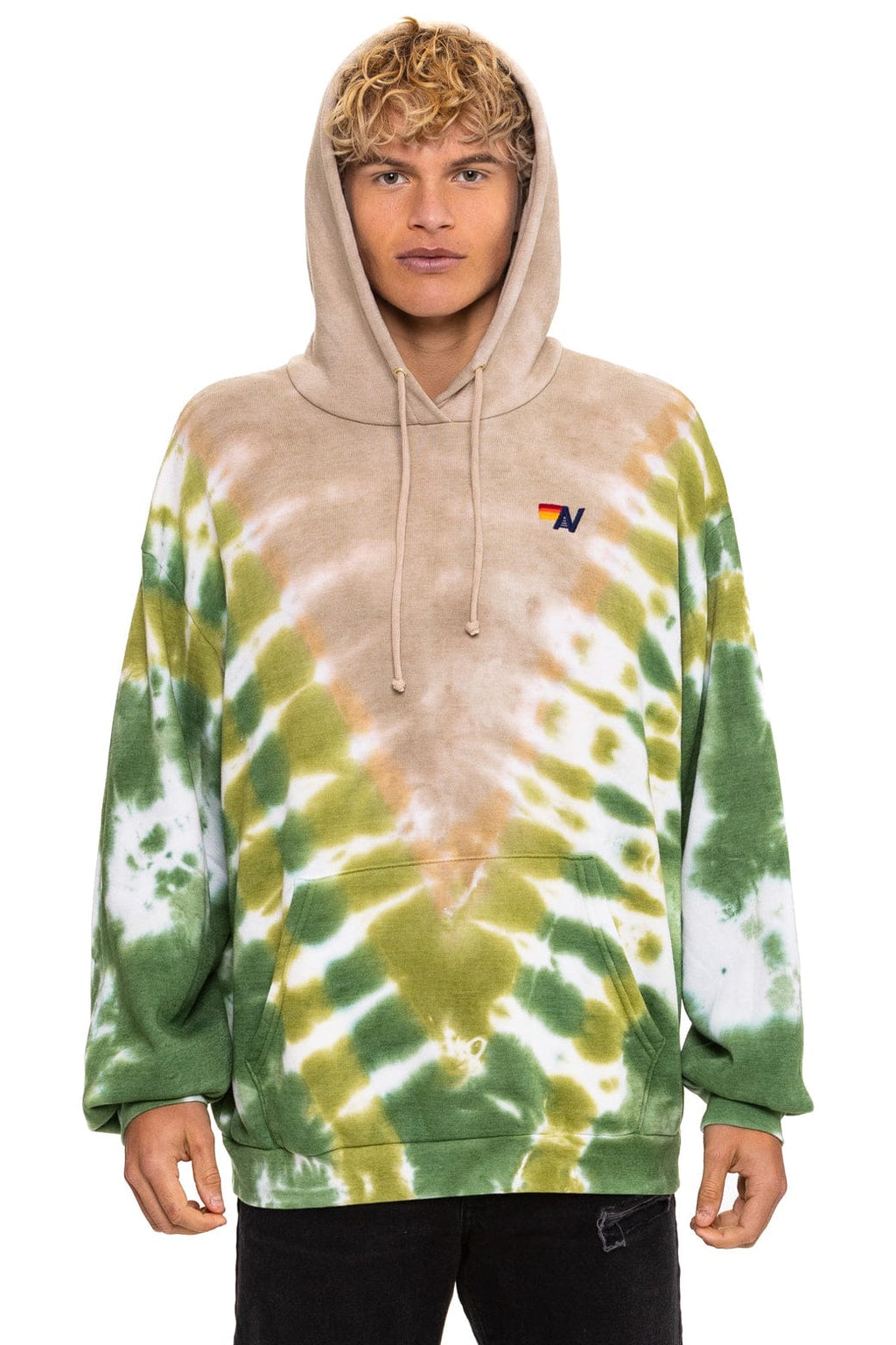 HAND DYED V RELAXED PULLOVER HOODIE - TIE DYE SAND JUNGLE