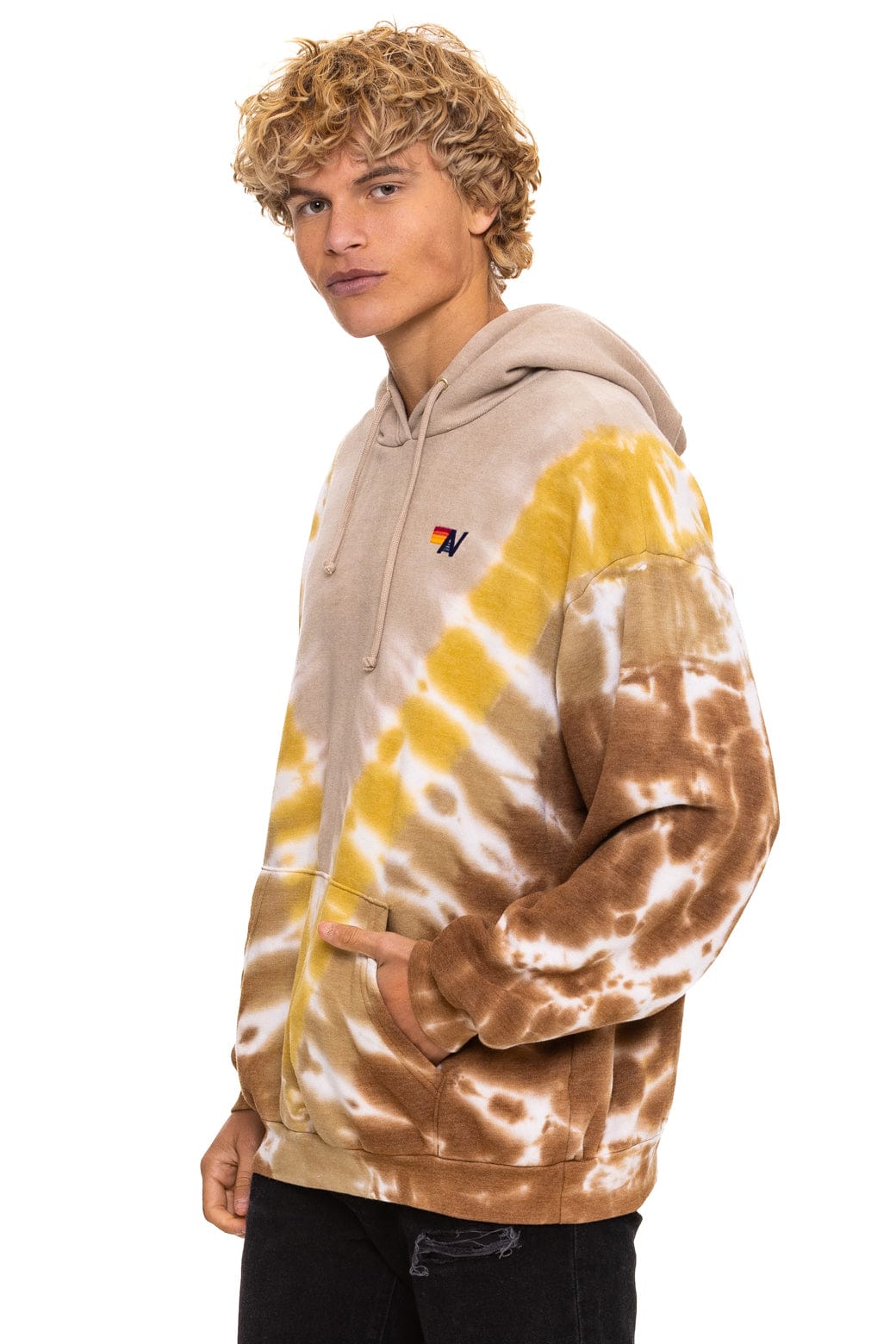 HAND DYED V RELAXED PULLOVER HOODIE - TIE DYE SAND CINNAMON