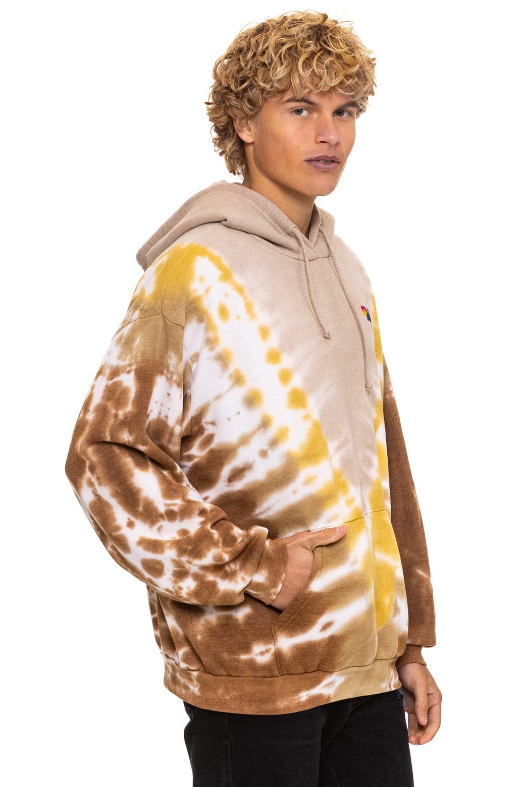 HAND DYED V RELAXED PULLOVER HOODIE - TIE DYE SAND CINNAMON