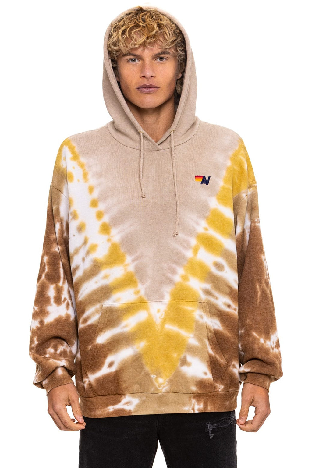 HAND DYED V RELAXED PULLOVER HOODIE - TIE DYE SAND CINNAMON
