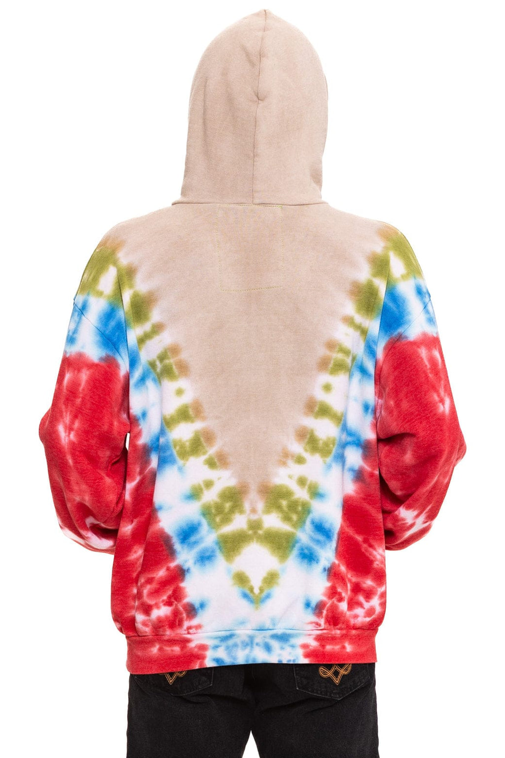 HAND DYED V RELAXED PULLOVER HOODIE - TIE DYE SAND BLUE RED
