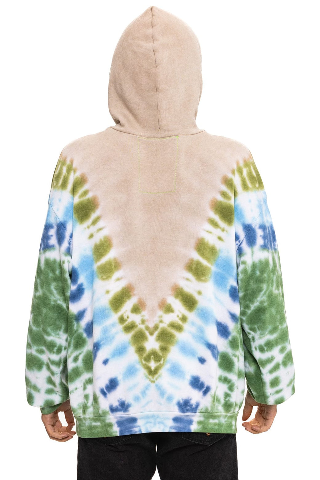 HAND DYED V RELAXED PULLOVER HOODIE - TIE DYE SAND BLUE GREEN