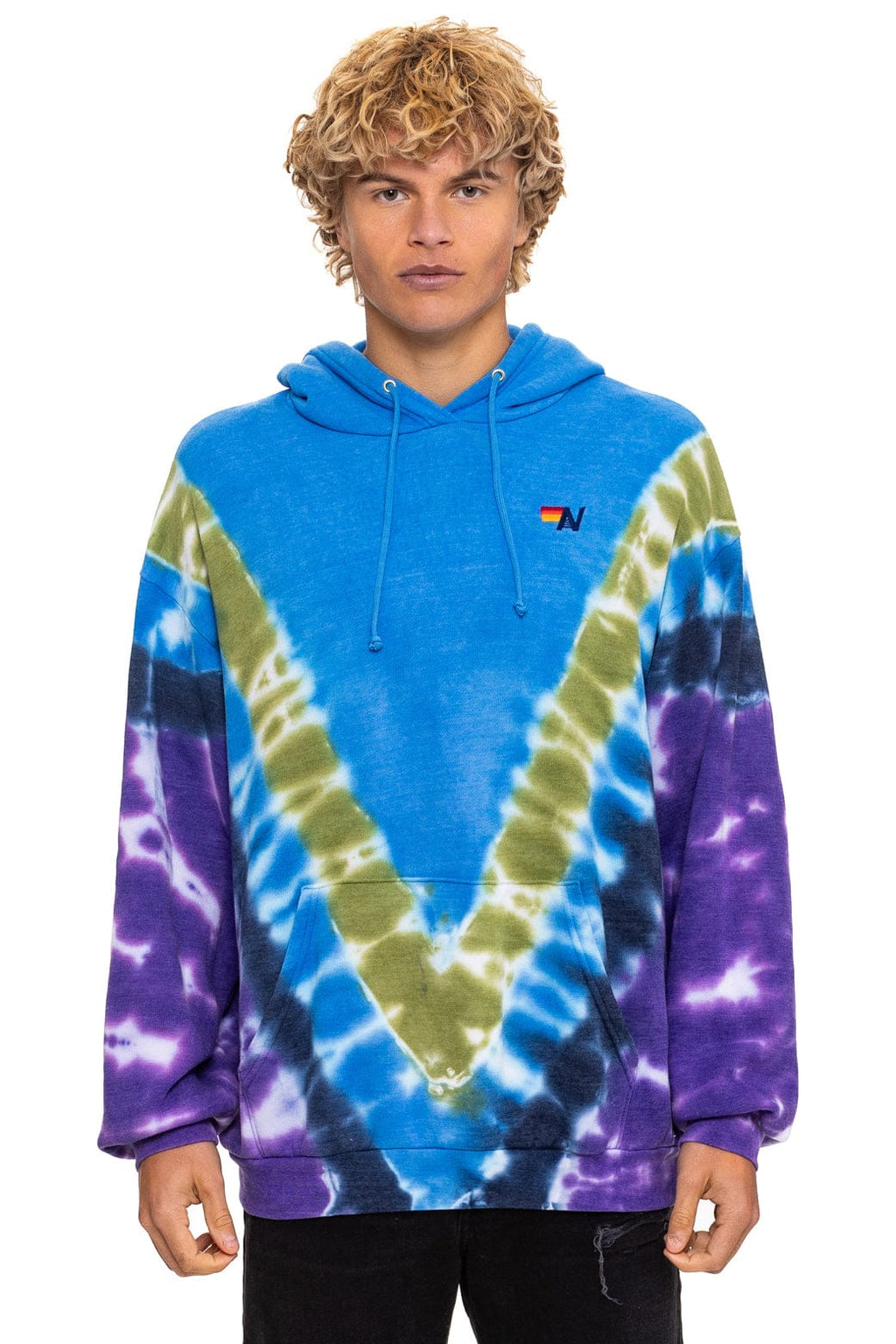 HAND DYED V RELAXED PULLOVER HOODIE - TIE DYE OCEAN PURPLE