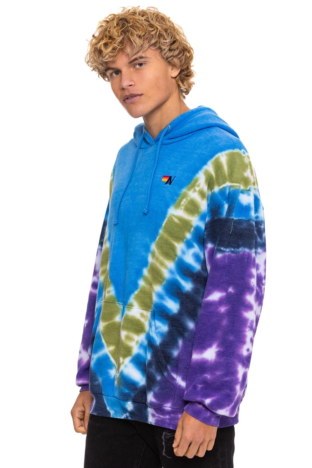 HAND DYED V RELAXED PULLOVER HOODIE - TIE DYE OCEAN PURPLE