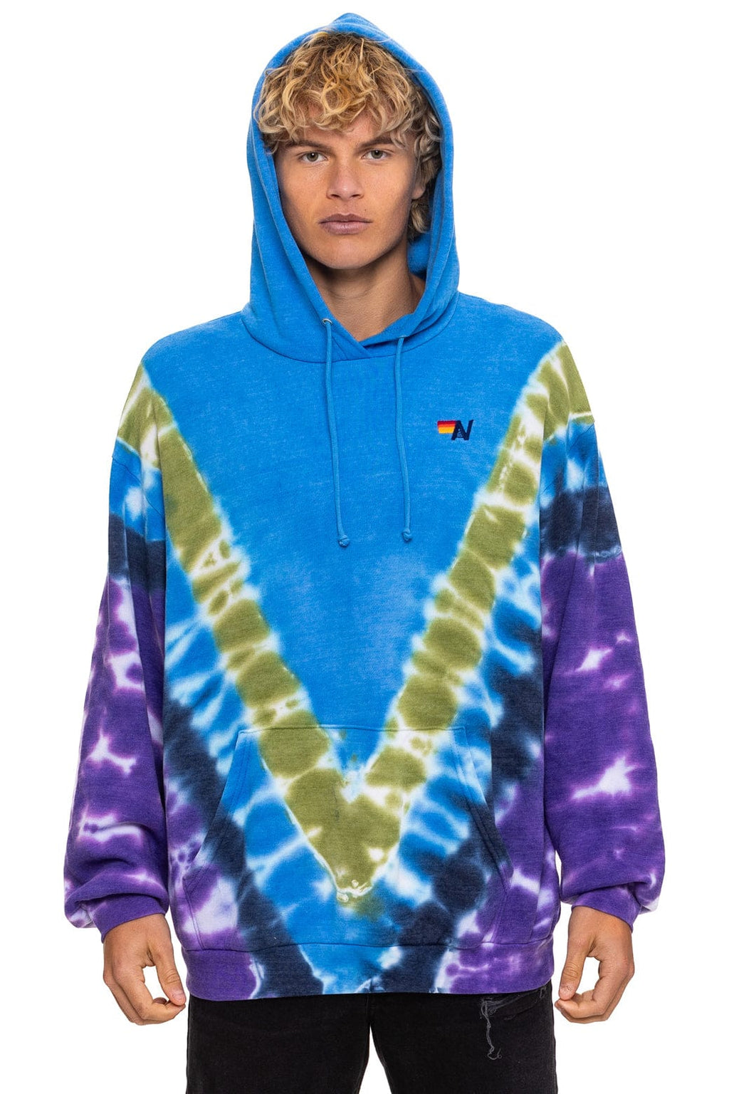 HAND DYED V RELAXED PULLOVER HOODIE - TIE DYE OCEAN PURPLE
