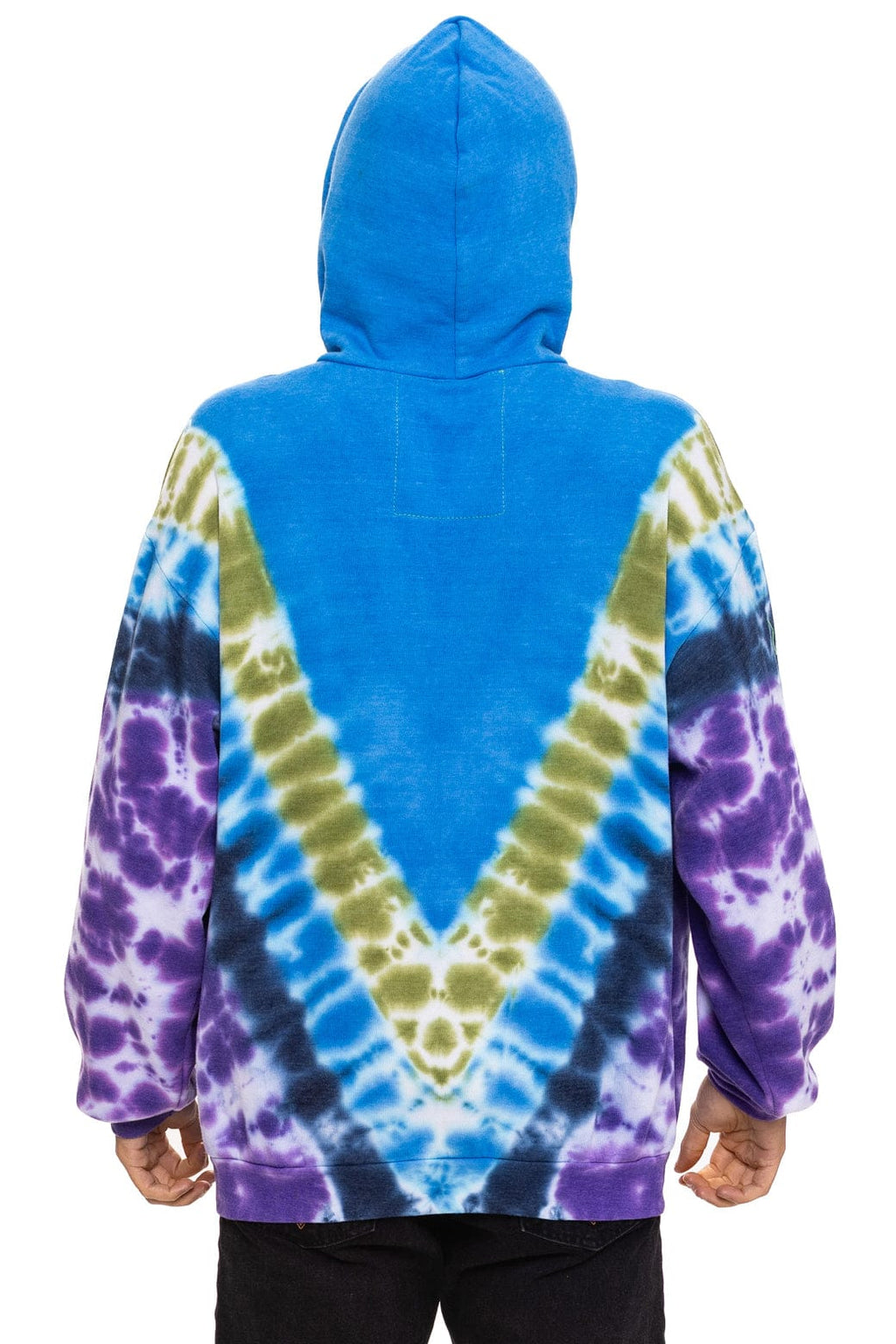 HAND DYED V RELAXED PULLOVER HOODIE - TIE DYE OCEAN PURPLE