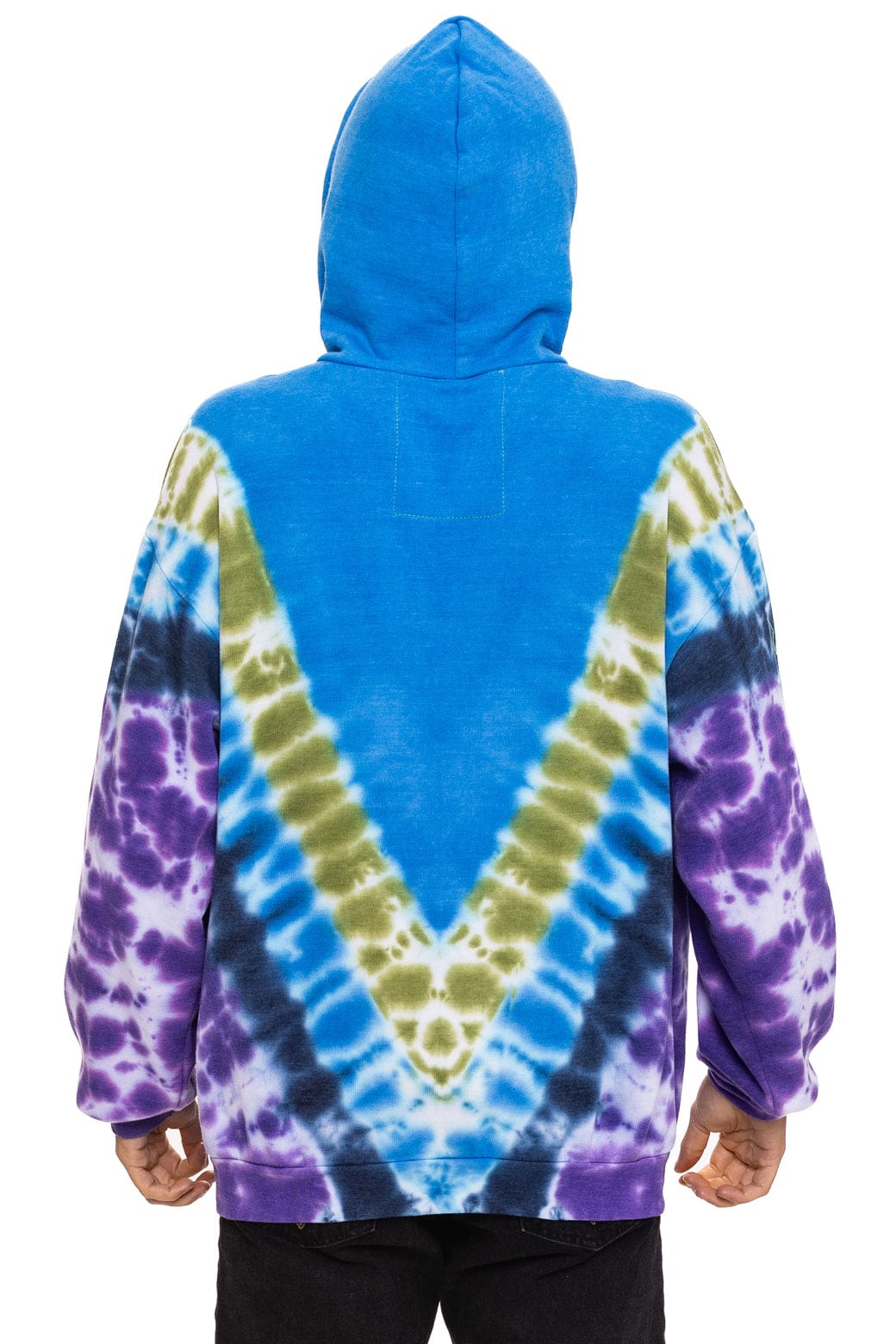 HAND DYED V RELAXED PULLOVER HOODIE - TIE DYE OCEAN PURPLE