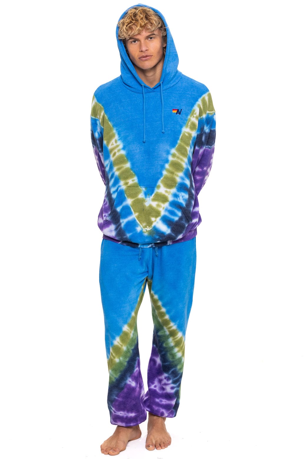 HAND DYED V RELAXED PULLOVER HOODIE - TIE DYE OCEAN PURPLE