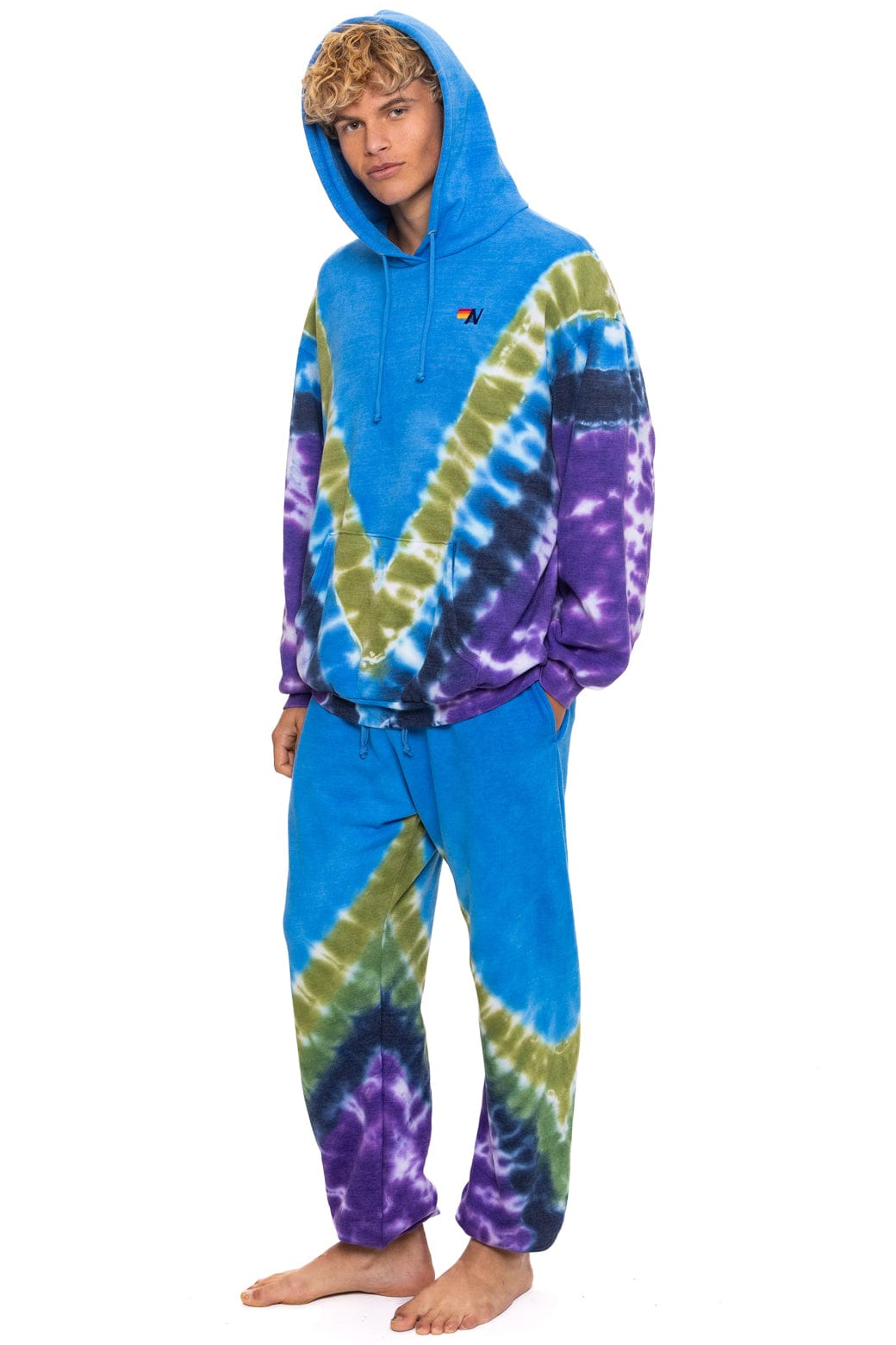 HAND DYED V RELAXED PULLOVER HOODIE - TIE DYE OCEAN PURPLE