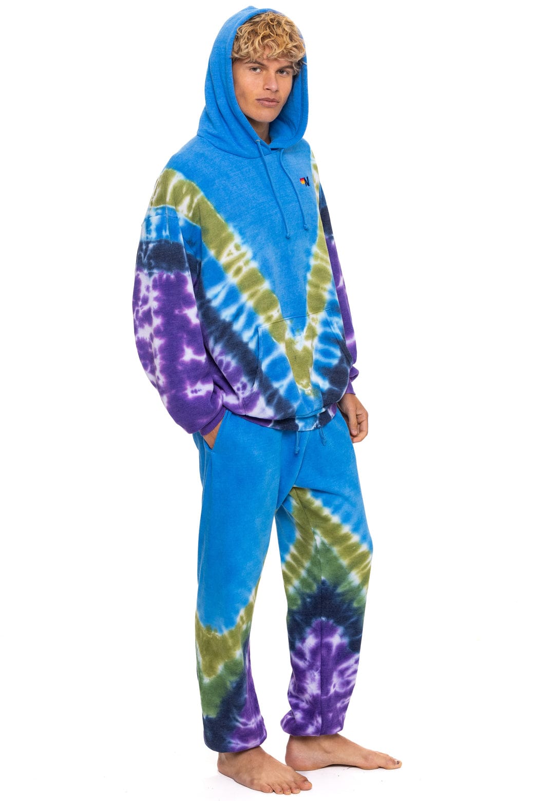 HAND DYED V RELAXED PULLOVER HOODIE - TIE DYE OCEAN PURPLE