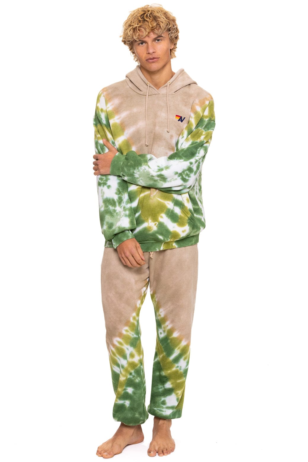 HAND DYED V RELAXED PULLOVER HOODIE - TIE DYE SAND JUNGLE