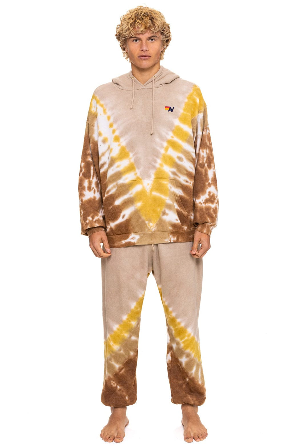 HAND DYED V RELAXED PULLOVER HOODIE - TIE DYE SAND CINNAMON